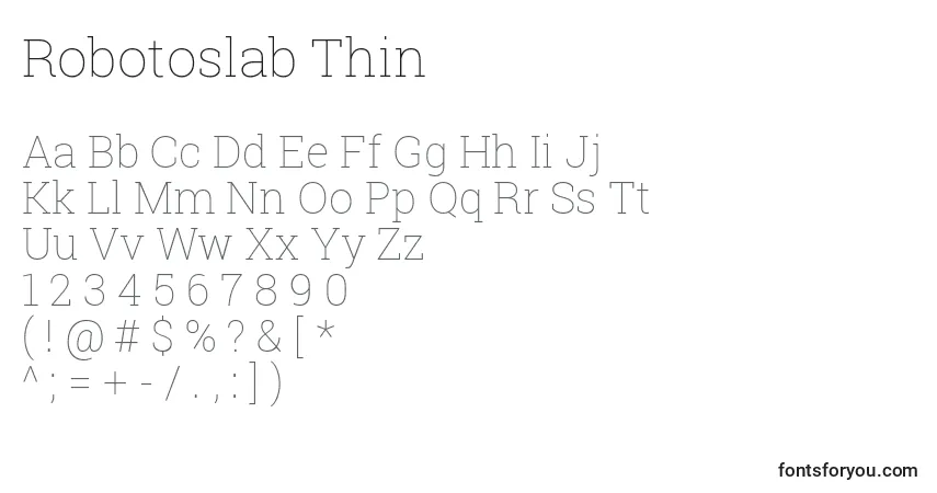 Schriftart Robotoslab Thin – Alphabet, Zahlen, spezielle Symbole
