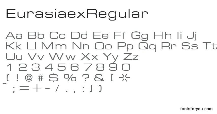 Czcionka EurasiaexRegular – alfabet, cyfry, specjalne znaki