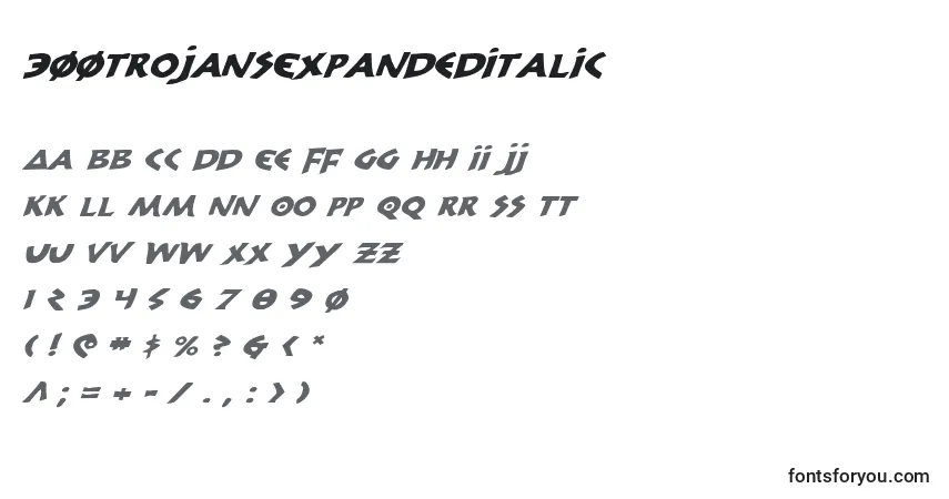 Czcionka 300TrojansExpandedItalic – alfabet, cyfry, specjalne znaki