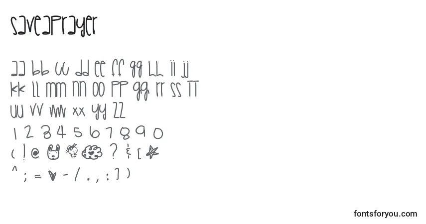 Schriftart Saveaprayer – Alphabet, Zahlen, spezielle Symbole
