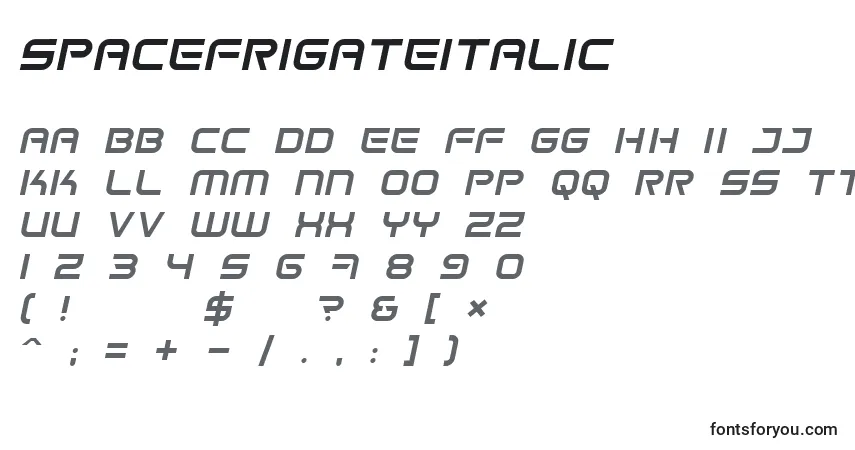 A fonte SpaceFrigateItalic – alfabeto, números, caracteres especiais