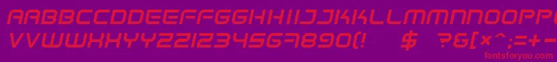 フォントSpaceFrigateItalic – 紫の背景に赤い文字