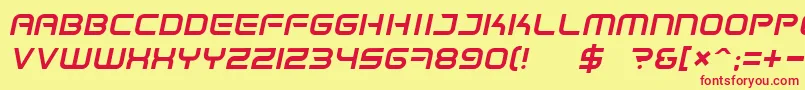 Fonte SpaceFrigateItalic – fontes vermelhas em um fundo amarelo