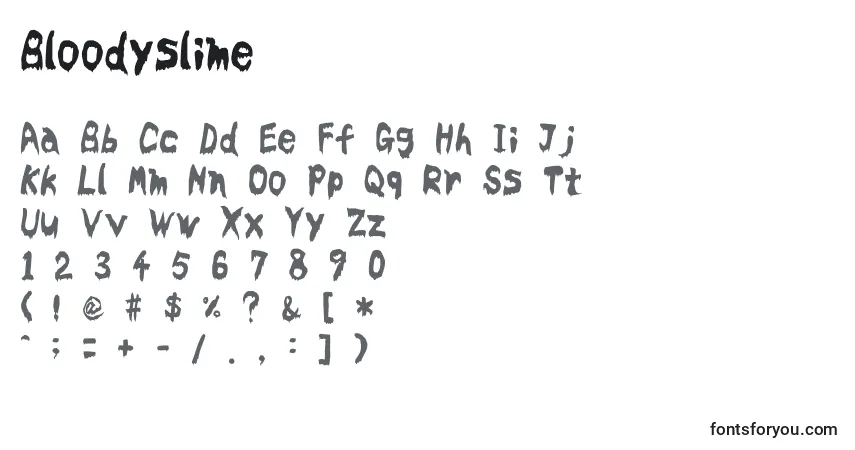 Czcionka Bloodyslime – alfabet, cyfry, specjalne znaki