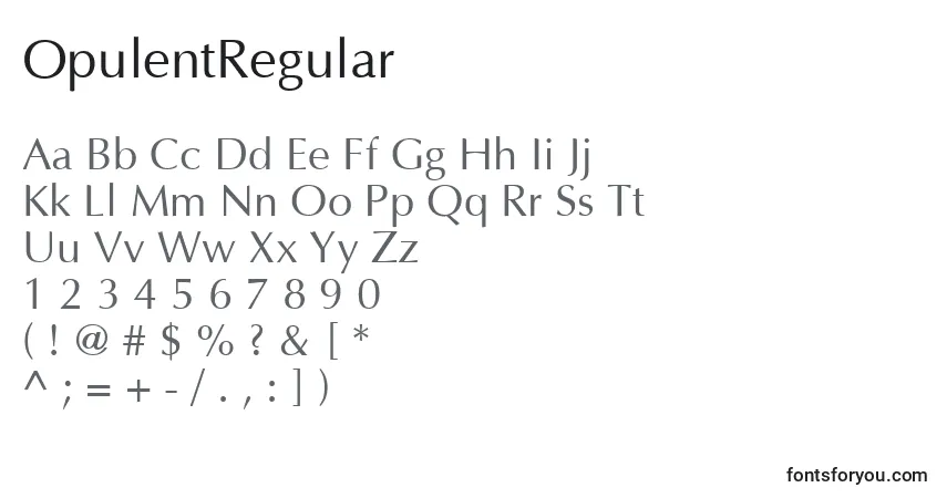 Czcionka OpulentRegular – alfabet, cyfry, specjalne znaki