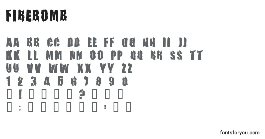 Schriftart Firebomb – Alphabet, Zahlen, spezielle Symbole