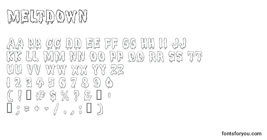 Шрифт Meltdown – алфавит, цифры, специальные символы
