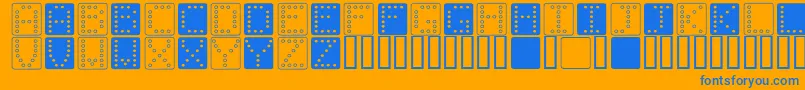 DominoSquare-Schriftart – Blaue Schriften auf orangefarbenem Hintergrund