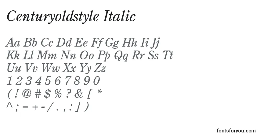 Czcionka Centuryoldstyle Italic – alfabet, cyfry, specjalne znaki