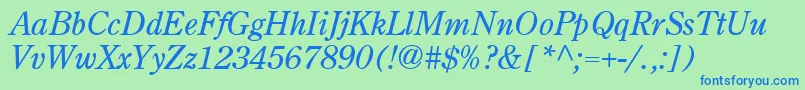 Fonte Centuryoldstyle Italic – fontes azuis em um fundo verde