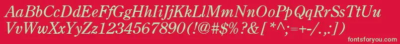 Fonte Centuryoldstyle Italic – fontes verdes em um fundo vermelho