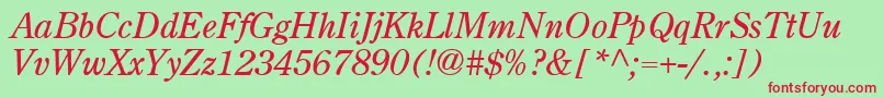 Centuryoldstyle Italic-fontti – punaiset fontit vihreällä taustalla