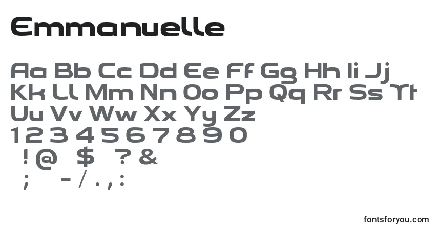 Emmanuelle-fontti – aakkoset, numerot, erikoismerkit