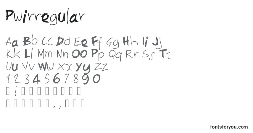 Czcionka Pwirregular – alfabet, cyfry, specjalne znaki