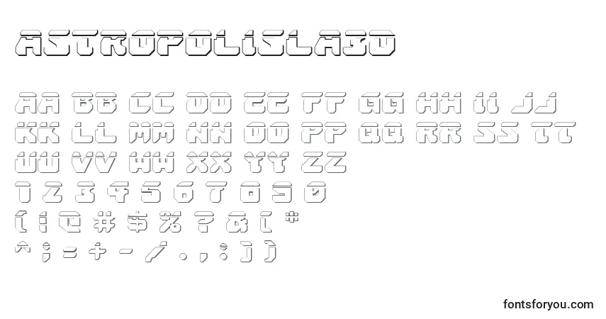 Schriftart Astropolisla3D – Alphabet, Zahlen, spezielle Symbole