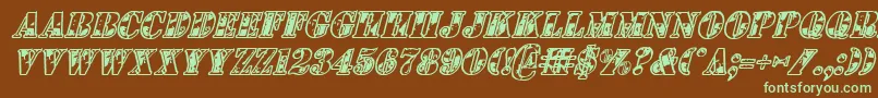 フォント1stcavi – 緑色の文字が茶色の背景にあります。