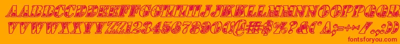 1stcavi-Schriftart – Rote Schriften auf orangefarbenem Hintergrund