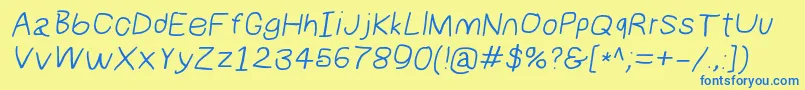 Numbbunnywideita-Schriftart – Blaue Schriften auf gelbem Hintergrund