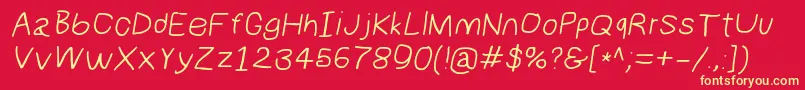 Fonte Numbbunnywideita – fontes amarelas em um fundo vermelho
