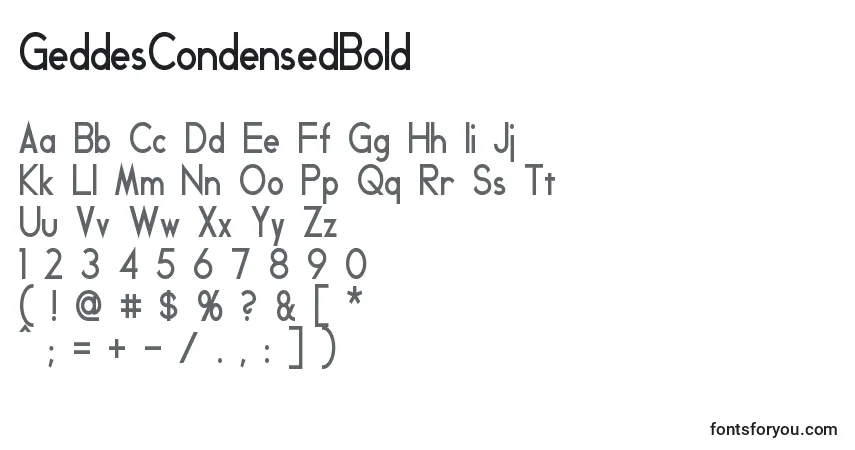 A fonte GeddesCondensedBold – alfabeto, números, caracteres especiais