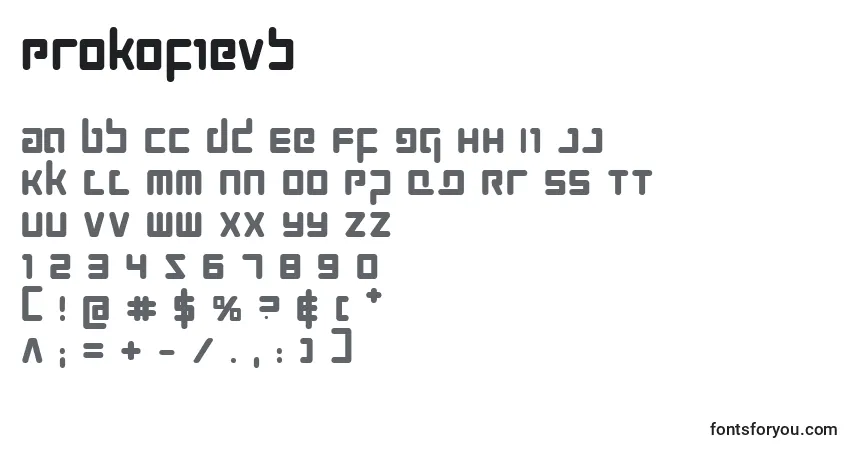Czcionka Prokofievb – alfabet, cyfry, specjalne znaki