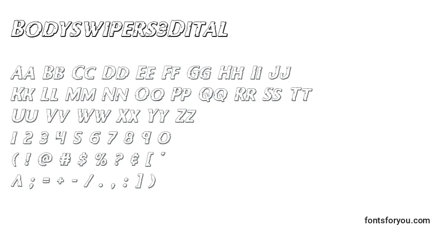 Bodyswipers3Ditalフォント–アルファベット、数字、特殊文字