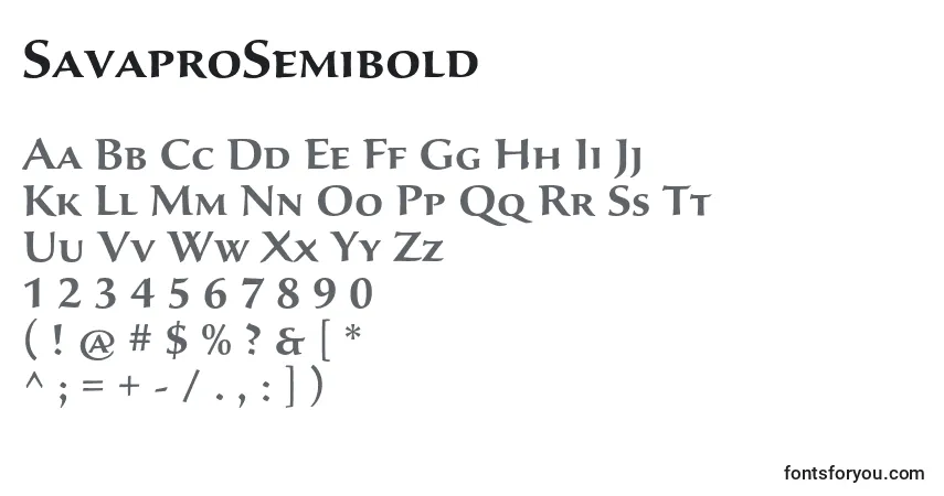 Шрифт SavaproSemibold – алфавит, цифры, специальные символы