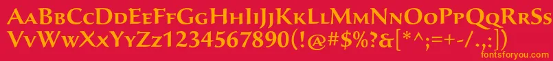 SavaproSemibold-Schriftart – Orangefarbene Schriften auf rotem Hintergrund