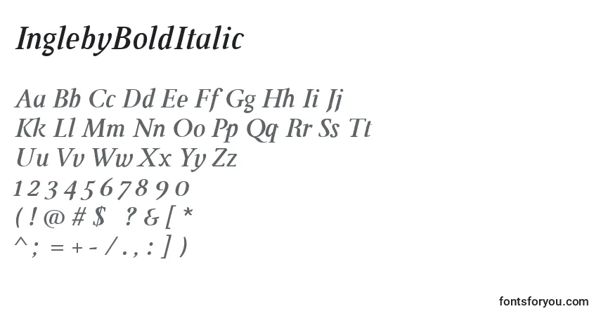InglebyBoldItalicフォント–アルファベット、数字、特殊文字