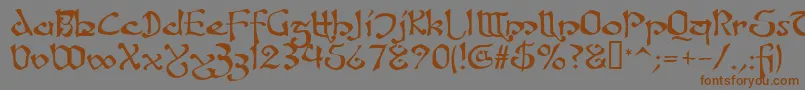 フォントFanjofeyAhRegular – 茶色の文字が灰色の背景にあります。