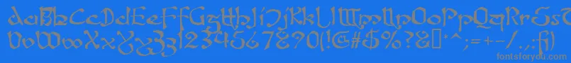 フォントFanjofeyAhRegular – 青い背景に灰色の文字