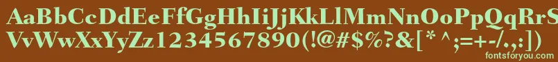 フォントFairfieldltstdHeavy – 緑色の文字が茶色の背景にあります。