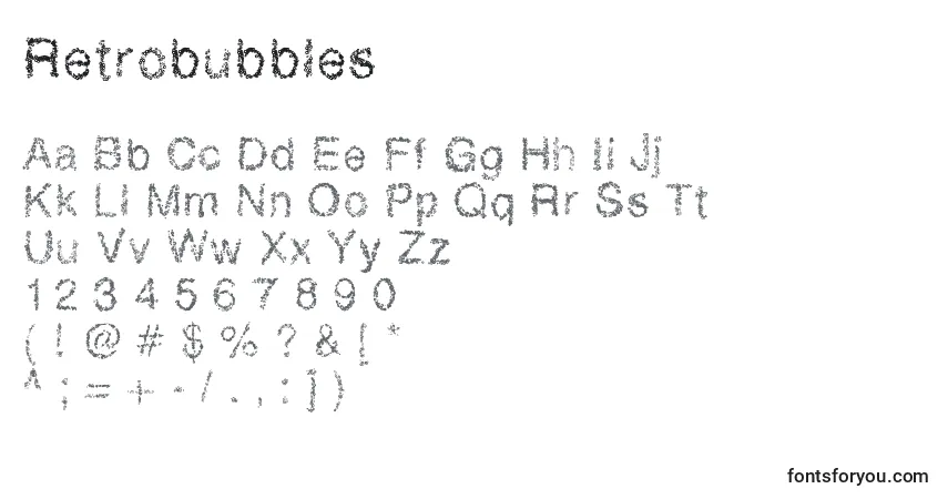 Schriftart Retrobubbles (76204) – Alphabet, Zahlen, spezielle Symbole