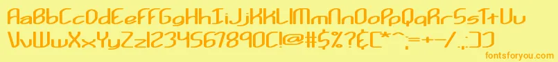 フォントKurvatur – オレンジの文字が黄色の背景にあります。