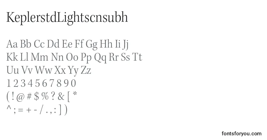A fonte KeplerstdLightscnsubh – alfabeto, números, caracteres especiais