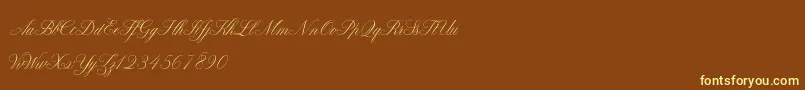 ClaudyaDemo-Schriftart – Gelbe Schriften auf braunem Hintergrund