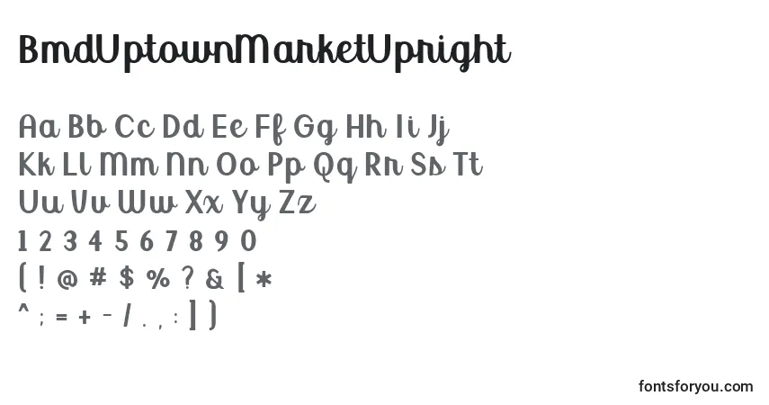 A fonte BmdUptownMarketUpright – alfabeto, números, caracteres especiais