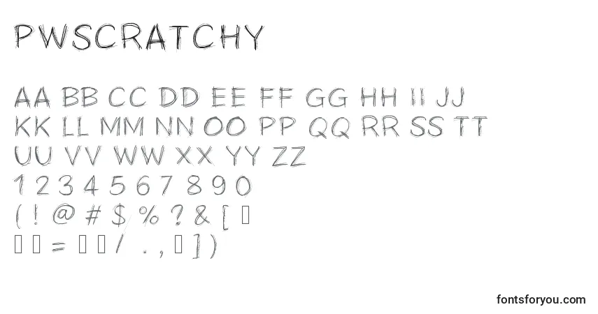 Pwscratchy-fontti – aakkoset, numerot, erikoismerkit
