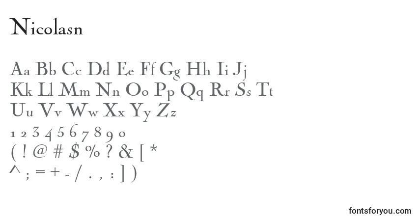 Шрифт Nicolasn – алфавит, цифры, специальные символы