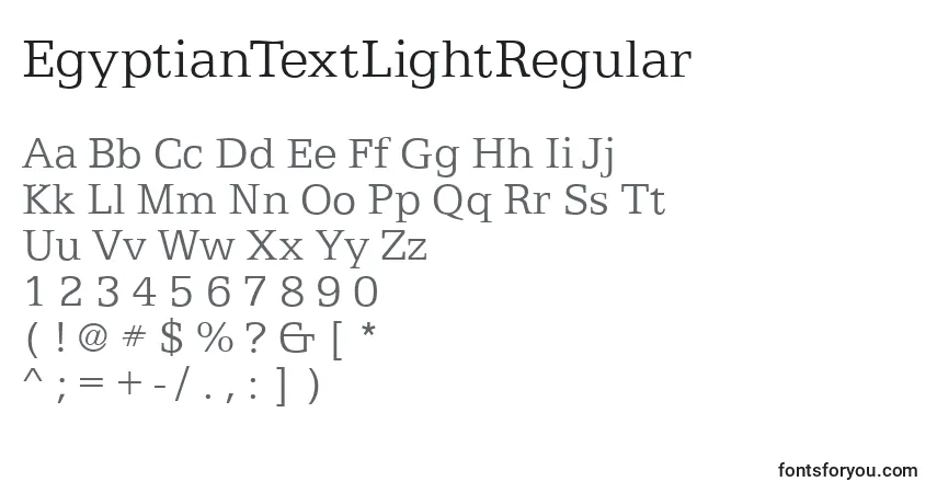 A fonte EgyptianTextLightRegular – alfabeto, números, caracteres especiais