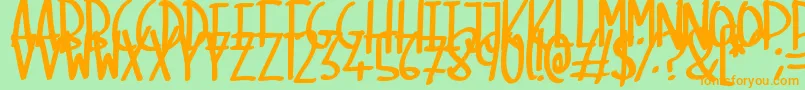 フォントSkinnyMarker – オレンジの文字が緑の背景にあります。