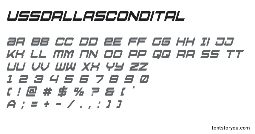Schriftart Ussdallascondital – Alphabet, Zahlen, spezielle Symbole