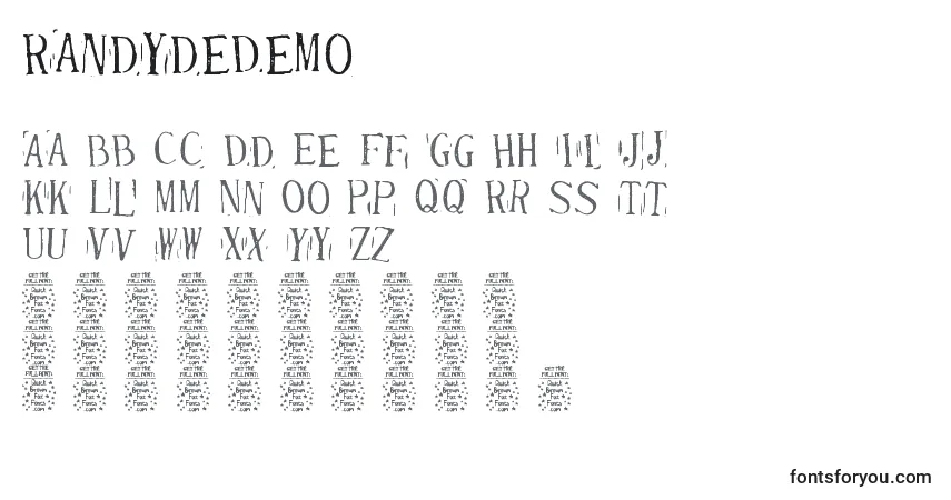 A fonte RandydeDemo – alfabeto, números, caracteres especiais