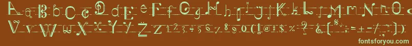 フォントMusiker – 緑色の文字が茶色の背景にあります。