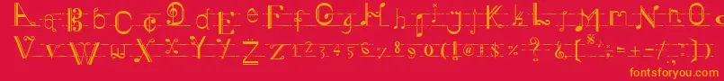 Musiker-Schriftart – Orangefarbene Schriften auf rotem Hintergrund