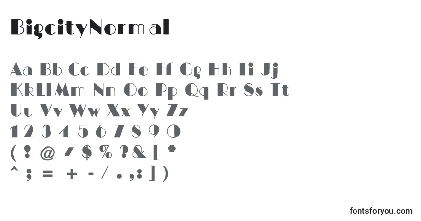 A fonte BigcityNormal – alfabeto, números, caracteres especiais
