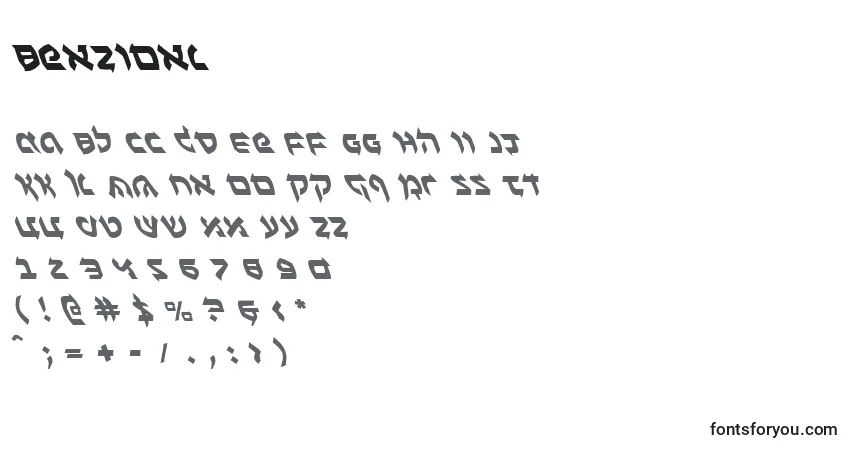 A fonte Benzionl – alfabeto, números, caracteres especiais