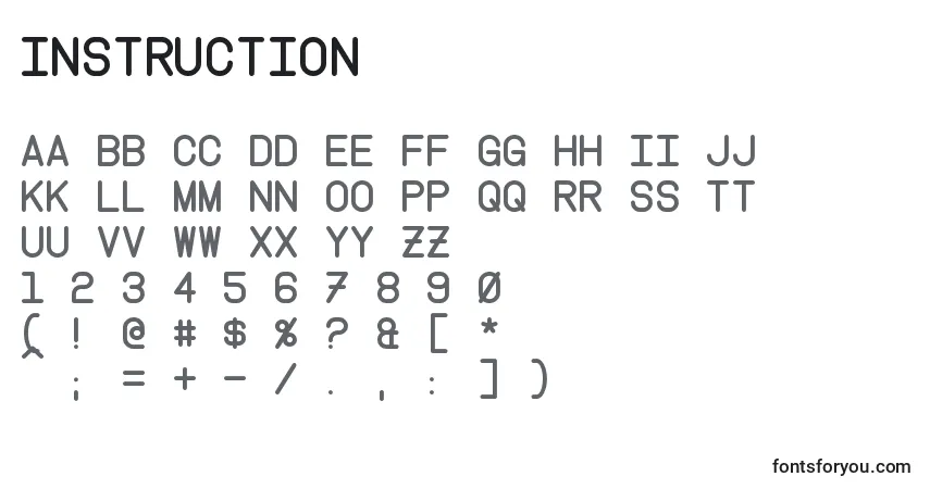 A fonte Instruction – alfabeto, números, caracteres especiais