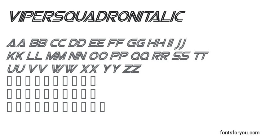 Czcionka ViperSquadronItalic – alfabet, cyfry, specjalne znaki