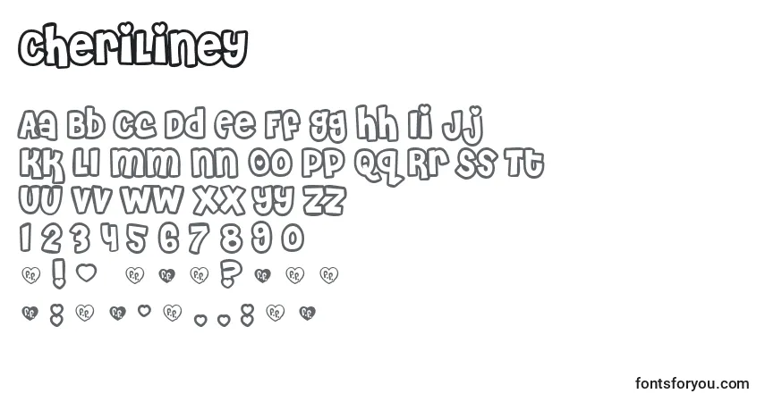 A fonte CheriLiney – alfabeto, números, caracteres especiais